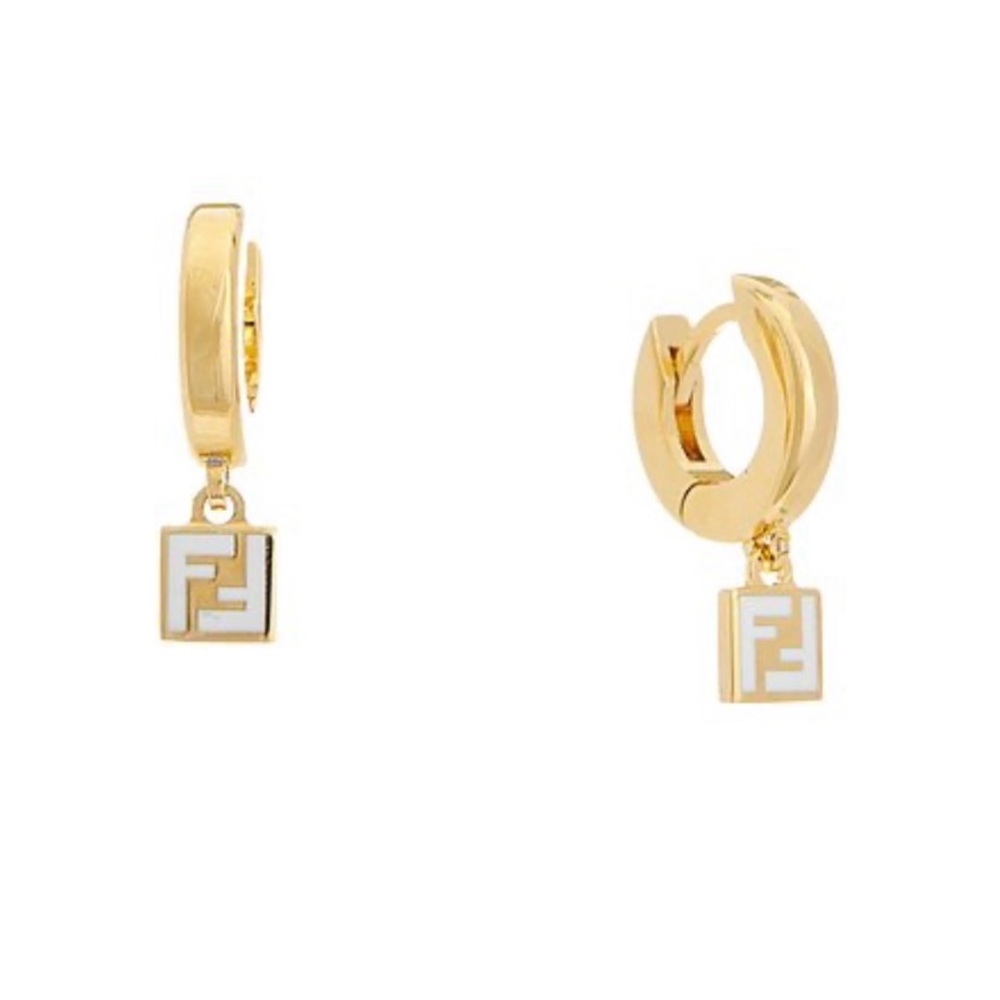 Fendi Gold Earrings with Logo Charm